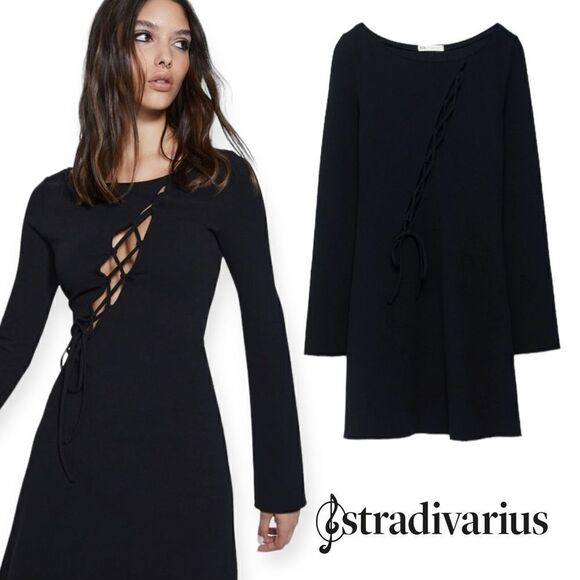 STRADIVARIUS | Black | CUT-OUT DRESS WITH STRAPS - Picture 1 of 8